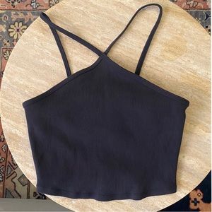 Alo - Goddess Ribbed Cross Crop Bra Top - Black - XS